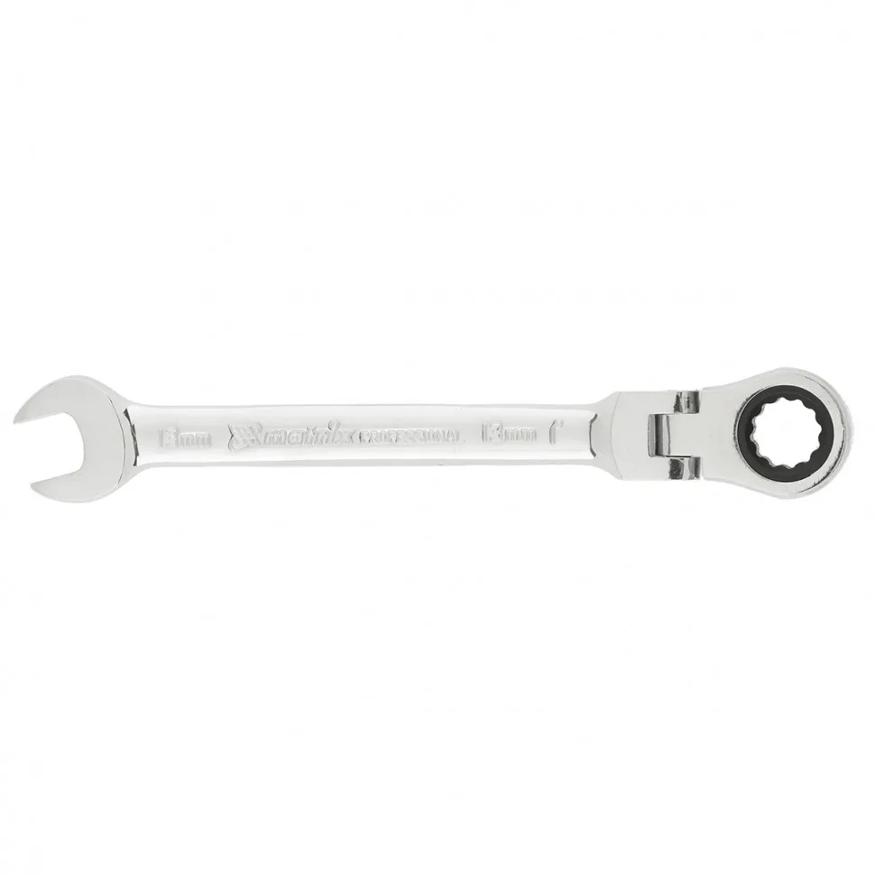 Ключ комбинированный трещоточный, 13мм, CrV, шарнирный, зерк.хром// Matrix 14865